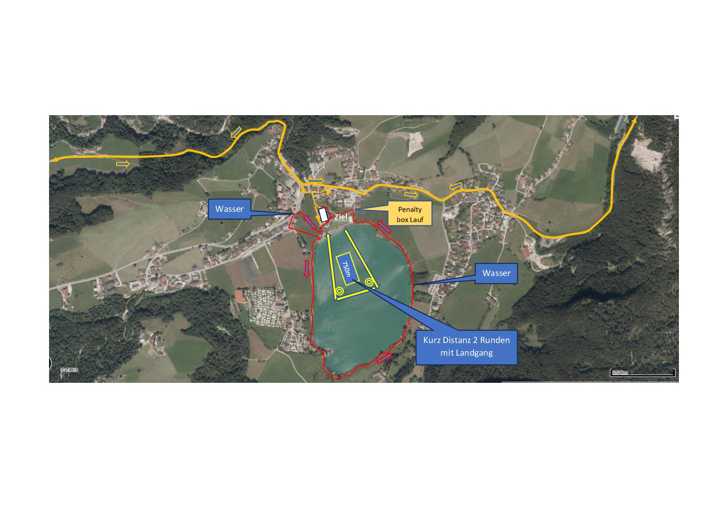 Streckenplan Sprint, Kurz Laufstrecke Thiersee Triathlon
